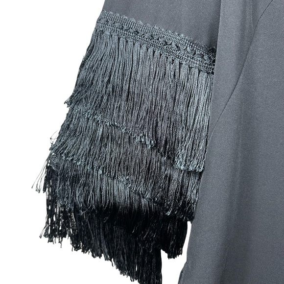 Milly Nicole Black Fringe Sleeve Elegant Party Evening Midi Shift Tunic Size 6 - Picture 8 of 14